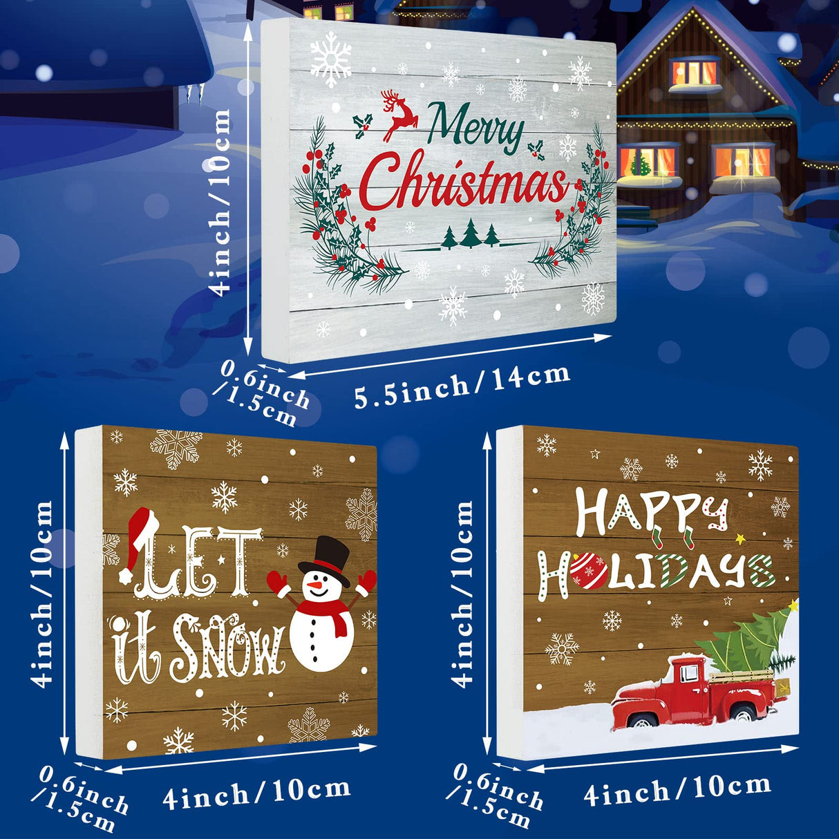 3 Pieces Christmas Tiered Tray Wood Signs Farmhouse Tray Decor Wooden Table Sign Christmas Inspired for Xmas Party Home Crafts Decorations DIY Decor Rustic Mini Wood Kitchen Signs Jetec