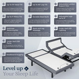 Sven & Son Platinum Adjustable Bed Base Frame + 14 inch Hybrid Spring Matt (Medium Soft), Lumbar Support, Head-Pillow-Tilt, Massage, Under-Bed Lights, USB - Split King Sven & Son