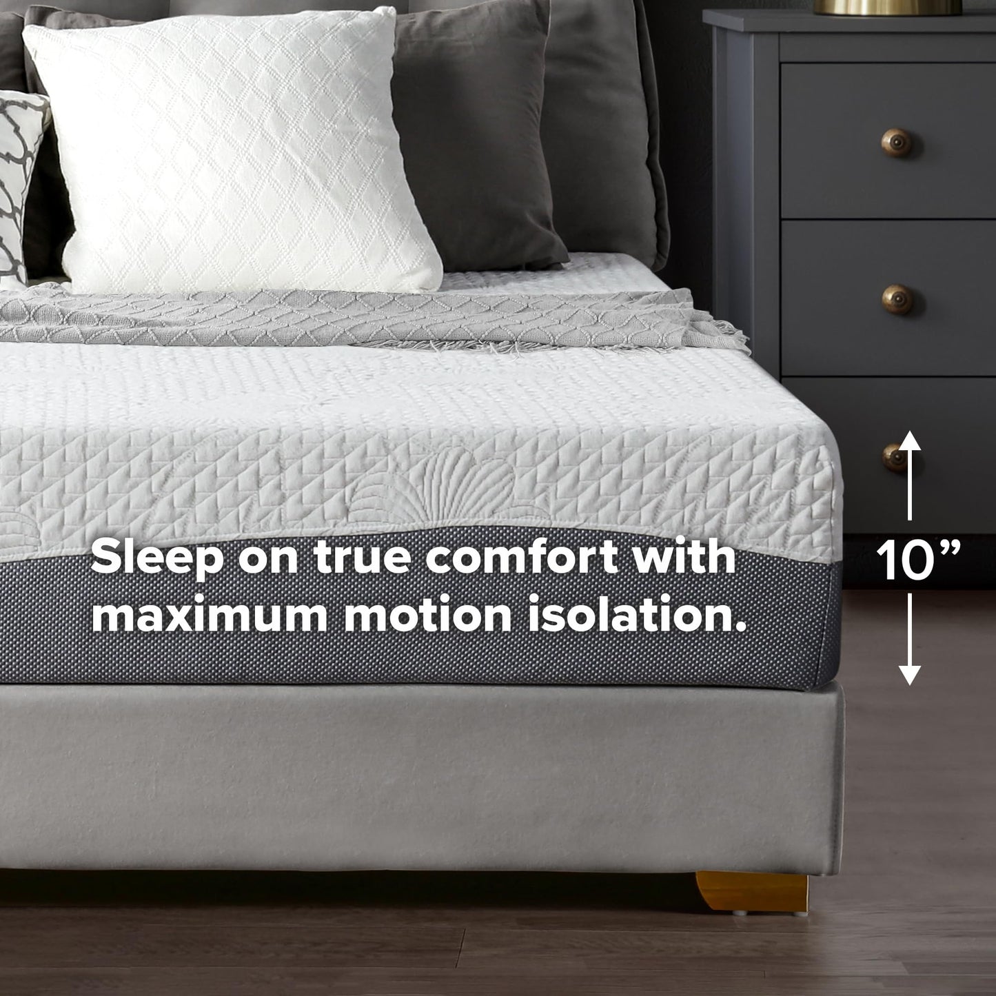 Olee Sleep Full Mattress, 10 Inch Gel Memory Foam Mattress, Gel Infused for Comfort and Pressure Relief, CertiPUR-US Certified, Bed-in-a-Box, Medium Firm, Grey, Full Size