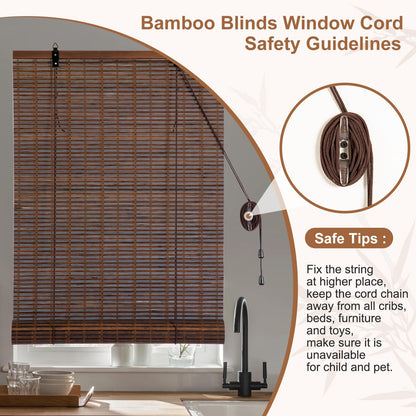 Elegant Bamboo Roll-Up Blinds for Indoor & Outdoor Spaces - 42''W x 72''H Light Filtering Shades