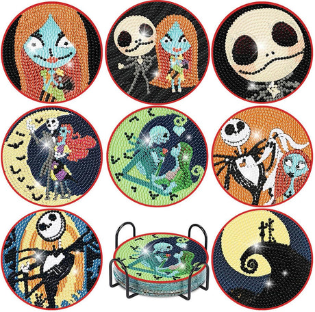 8 Pcs Halloween Diamond Paintings Coasters Kits with Holder,5D DIY Coaster Diamond Art Kits,Full Drill Rhinestone Painting Kits for Adults & Kids,Beginners Art Craft Supplies WoodArtSupply