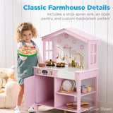 Best Choice Products Pretend Play Wooden Farmhouse Kitchen Set for Kids w/ Toy Storage, Clicking Knobs, Windows, 5 Accessories Included - Sage Best Choice Products