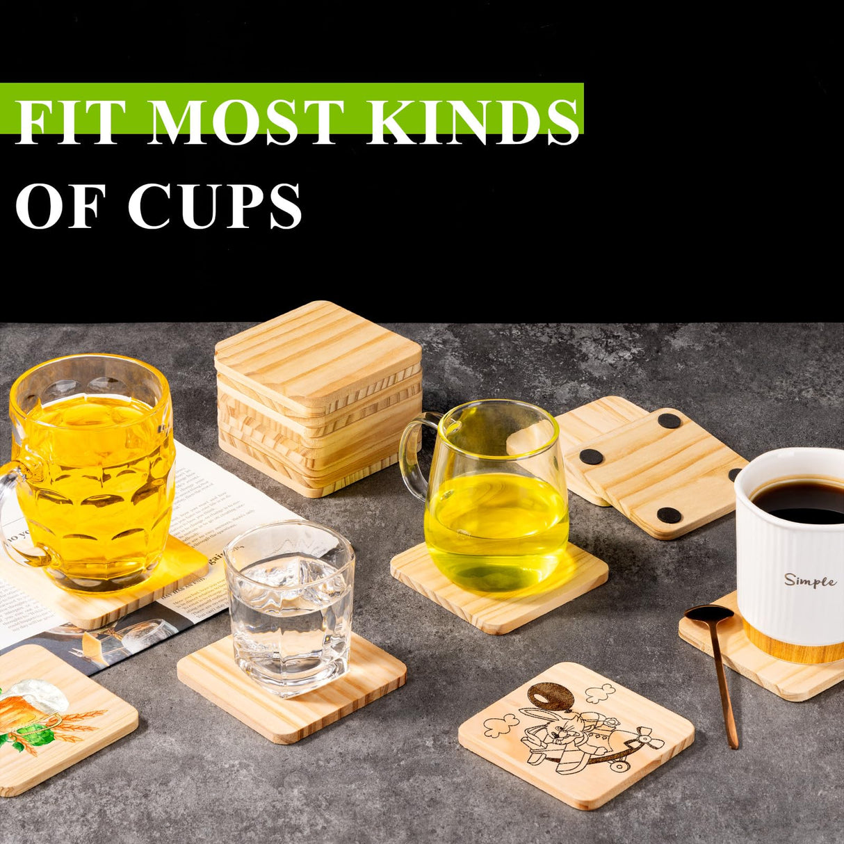 36Pcs Unfinished Wood Coasters-4 in Unfinished Natural Wood Slices for Crafts with Non-Slip for Wedding Decoration/Blank Coasters Wood Kit DIY Architectural Models Drawing Painting Wood Engraving Yangbaga