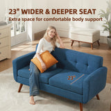 Tbfit 65" W Loveseat Sofa, Mid Century Modern Decor Love Seat Sofas and Couches for Living Room, Button Tufted Upholstered Small Couch for Bedroom, Solid and Easy to Install Love Seats Furniture, Blue Tbfit