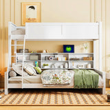 Modern Twin XL Over Queen Bunk Bed with Storage Cabinets and USB Ports,for Kids Teens Adults Bedroom Use (Antique White#x, Twin XL Over Queen) KLMM