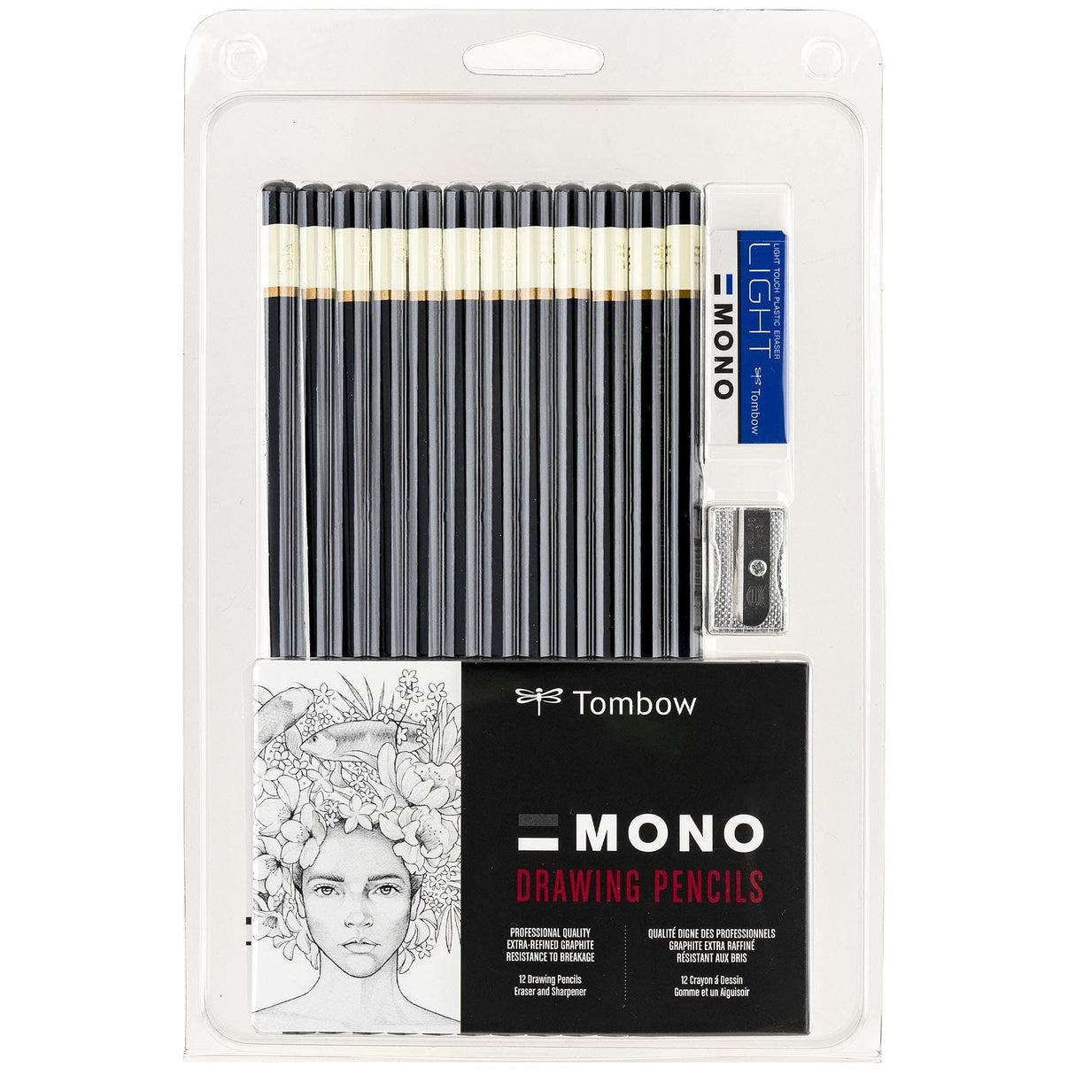 Tombow 51523 MONO Drawing Pencil Set, Assorted Degrees, 12-Pack. Professional Quality Graphite Pencil Set with Eraser and Sharpener Tombow