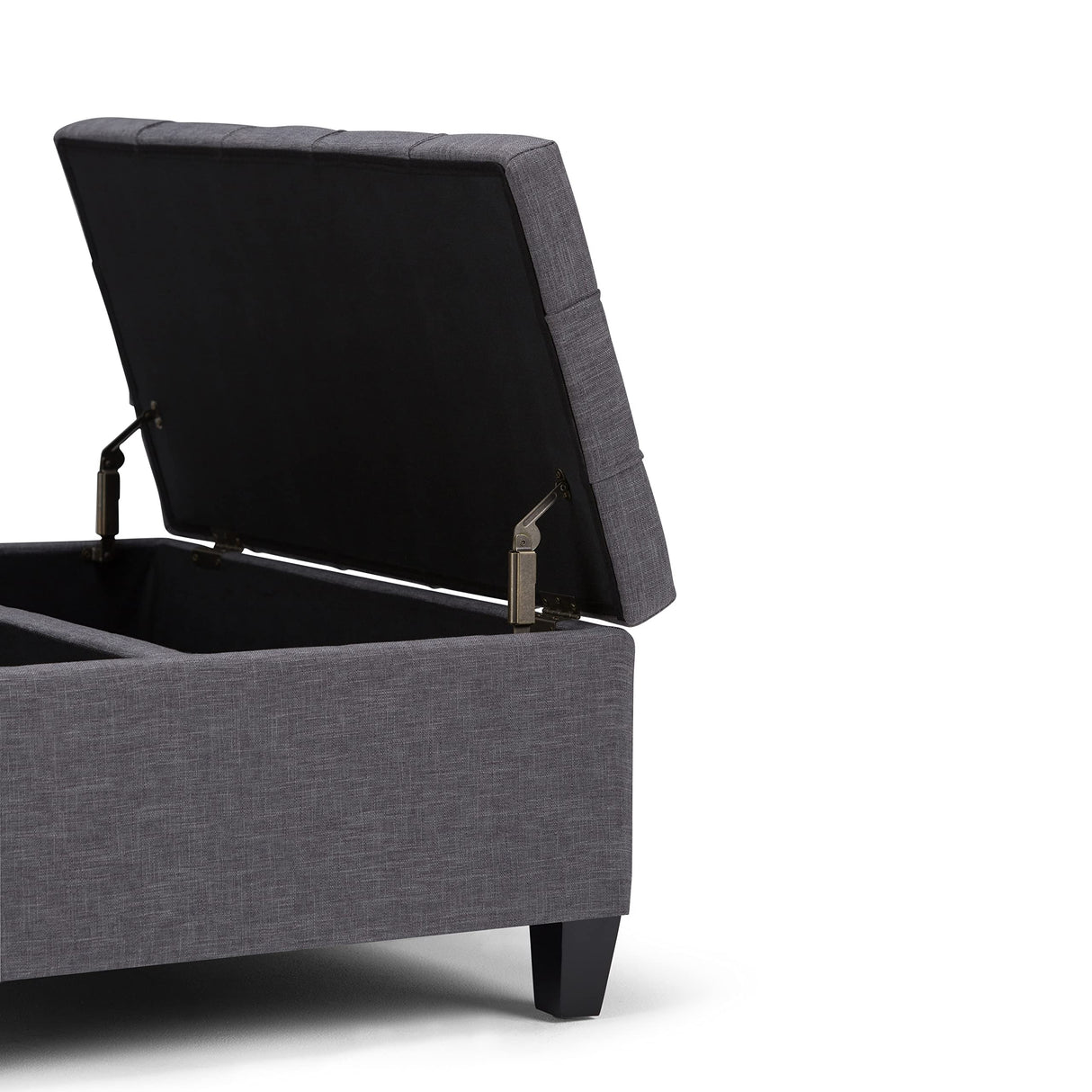 SIMPLIHOME Harrison 36 inch Wide Transitional Square Coffee Table Storage Ottoman in Slate Grey Linen Look Fabric, Assembled, For the Living Room and Bedroom SIMPLIHOME
