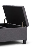 SIMPLIHOME Harrison 36 inch Wide Transitional Square Coffee Table Storage Ottoman in Slate Grey Linen Look Fabric, Assembled, For the Living Room and Bedroom SIMPLIHOME