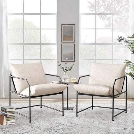 Accent Chair Living Room Chairs Accent Chairs Set of 2 Comfy Reading Chair for Bedroom Upholstered Lounge Chair Mid Century Modern Arm Chair Side Sofa Chair Armchair Waiting Room Chairs(Cream, 2) YEEFY