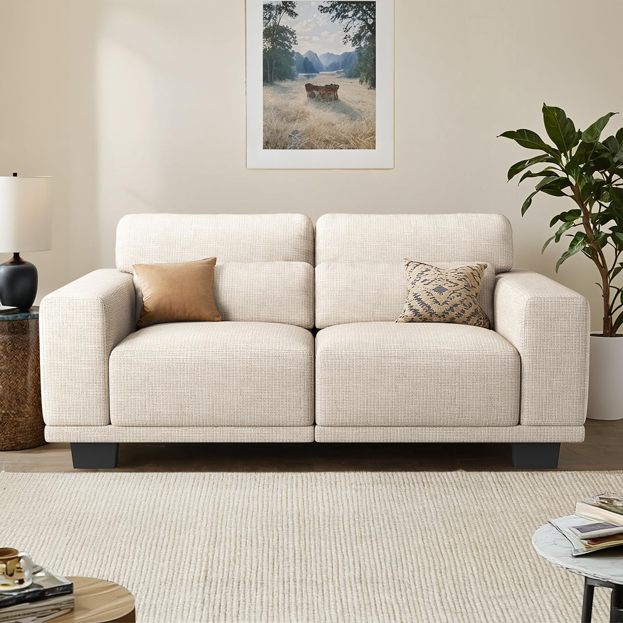 Pipishell Loveseat Couches for Living Room, 65" Modern Couch with Deep Seats and Wide Armrests, Comfortable Love Seat Sofa with Sturdy Frame, Easy to Clean with Removable Covers, White Pipishell