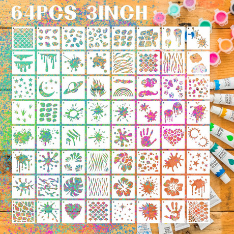 Graffiti Stencils for Crafts - Plastic Reusable Small Stencils for Wood, Rock Painting (64pcs/3inch) Felixcraft