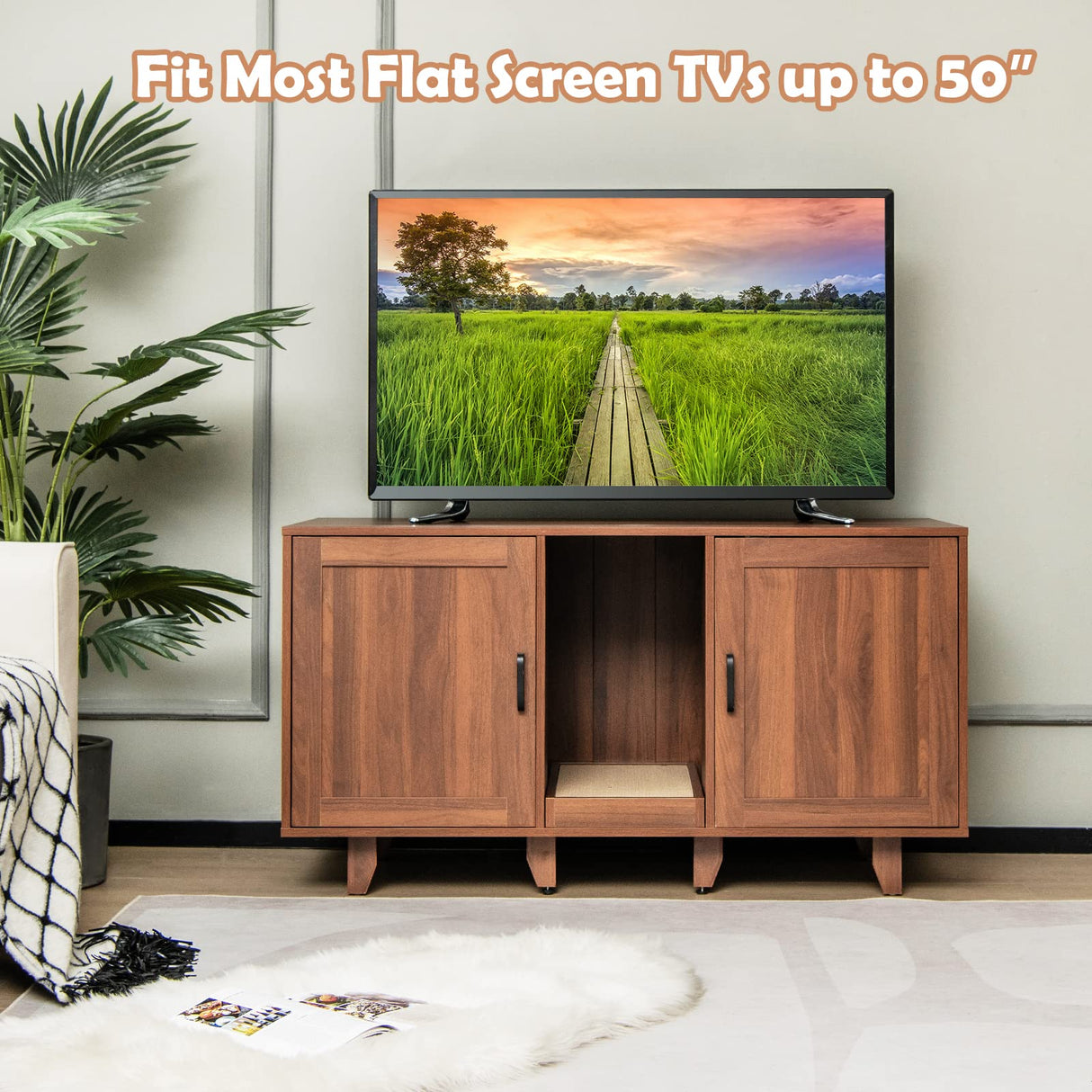 PETSITE Cat Litter Box Enclosure Furniture for 2 Cats, Large Litter Box Cabinet with Scratching Board, and Adjustable Foot Pads, Indoor Cat House TV Stand Side Table, Double Hidden Litter Box PETSITE