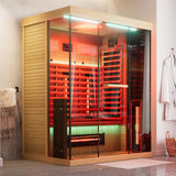 MEISSALIVVE Full Spectrum Infrared Sauna，2-3 Person Home Sauna，Wooden Canadian Hemlock Indoor Spa Sauna with Resonance Speaker, Panoramic Tempered Glass Door MEISSALIVVE