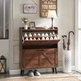 Barnyatoh Shoe Storage Cabinet with 2 Flip Drawers, Farmhouse Hidden Shoe Organizer, Narrow Slim Shoe Rack Cabinet for Entryway Hallway,Walnut Barnyatoh