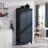 OKD 72" Pantry Cabinet, Fluted Modern Kitchen Hutch, Tall Storage Cabinet with 10 Door Shelves & 2 Drawers, Wood Cupboard for Kitchen & Living Room, Dark Grey OKD