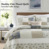 Yvooxny Quilt Set King Size Reversible Country Farmhouse Floral Real Patchwork Quilted Bedspread 3-Piece Quilt Set with Pillowcases with Ruffles for All Seasons, 96 x 108 Inches Yvooxny
