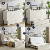 KEIKI Queen Murphy Bed with Storage, Folding Foam Mattress, Oversized Drawers, USB Ports & AC Outlets, Space-Saving Cabinet Bed, White KEIKI