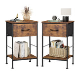 WLIVE Nightstand Set of 2, End Table with Fabric Storage Drawer and Open Wood Shelf, Bedside Furniture with Steel Frame, Side Table for Bedroom, Dorm, Rustic Brown Wood Grain Print, 24.9" Height WLIVE