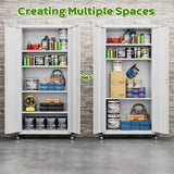 JAORD Garage Storage Cabinets with Wheels, Metal Storage Cabinet with Locking Doors and 4 Adjustable Shelves for Garage Home, Assembly Required, 73" H, White JAORD
