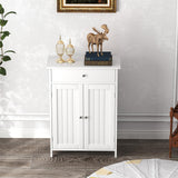 Tangkula Bathroom Storage Cabinet, Freestanding Floor Organizer w/ 2 Doors, 1 Drawer & 1 Adjustable Shelf, Modern Home Bathroom Furniture for Living Room Entryway Kitchen (Cabinet & Drawer, White) Tangkula