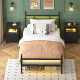 Fixwal Twin Bed Frame with Charging Station, Metal Bed Frame with Port and Outlet, Black Fixwal