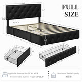 Yaheetech Full Bed Frame Upholstered Bed Frame with Adjustable Diamond Button-Tufted Headboard/3 Drawers Storage, Queen Platform Bed/Strong Wooden Slats, Black Full Bed Yaheetech
