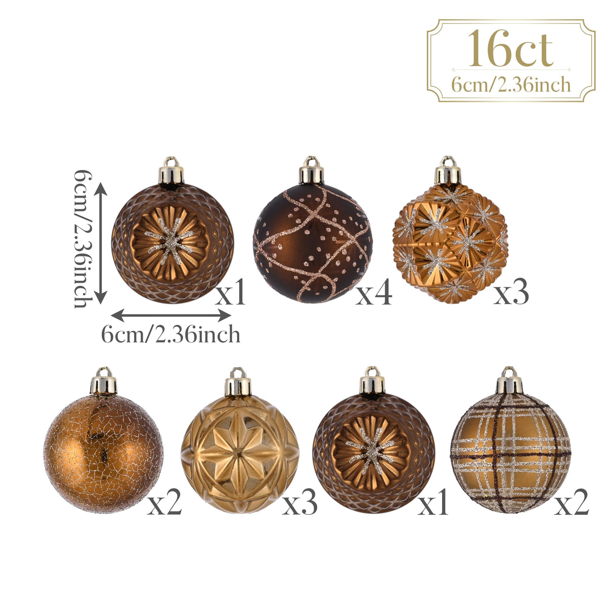 Valery Madelyn Fall Ornaments for Christmas Trees, 16ct Bronze Copper Brown Gold Shatterproof Fall Christmas Tree Decorations, 2.36 Inches Luxury Hanging Ball Ornaments for Thanksgiving Autumn Harvest Valery Madelyn