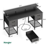 Huuger 55 inch Computer Desk with 4 Drawers, Gaming Desk with LED Lights & Power Outlets, Home Office Desk with Large Storage Space for Bedroom, Work from Home, Black Huuger