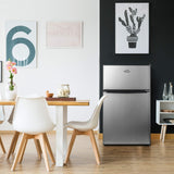 Walsh Compact Retro Refrigerator, Dual Door Mini Fridge, Energy Efficient, Adjustable Mechanical Thermostat with Freezer, Reversible Doors with leveling Front Legs, 3.1 Cu Ft, Stainless Steel Walsh