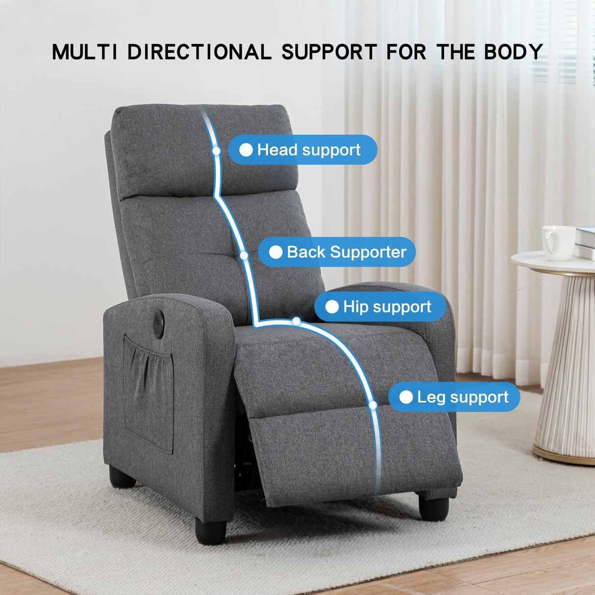 Sftaiyou Power Massage Recliner Chair, Fabric Recliner Chair for Adults, Small Recliner Home Theater Seating with Lumbar Support, Reclining Sofa Chair for Living Room Bedroom(Smoky Grey) Sftaiyou