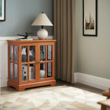 CKEASEAN 32" H LED Accent Curio Cabinet with 7 Color Lights for Collectibles, Modern Storage Cabinet with Tempered Glass Doors, Sideboard Buffet Case with Smartphone-Controlled Lights (Dark Oak) CKEASEAN