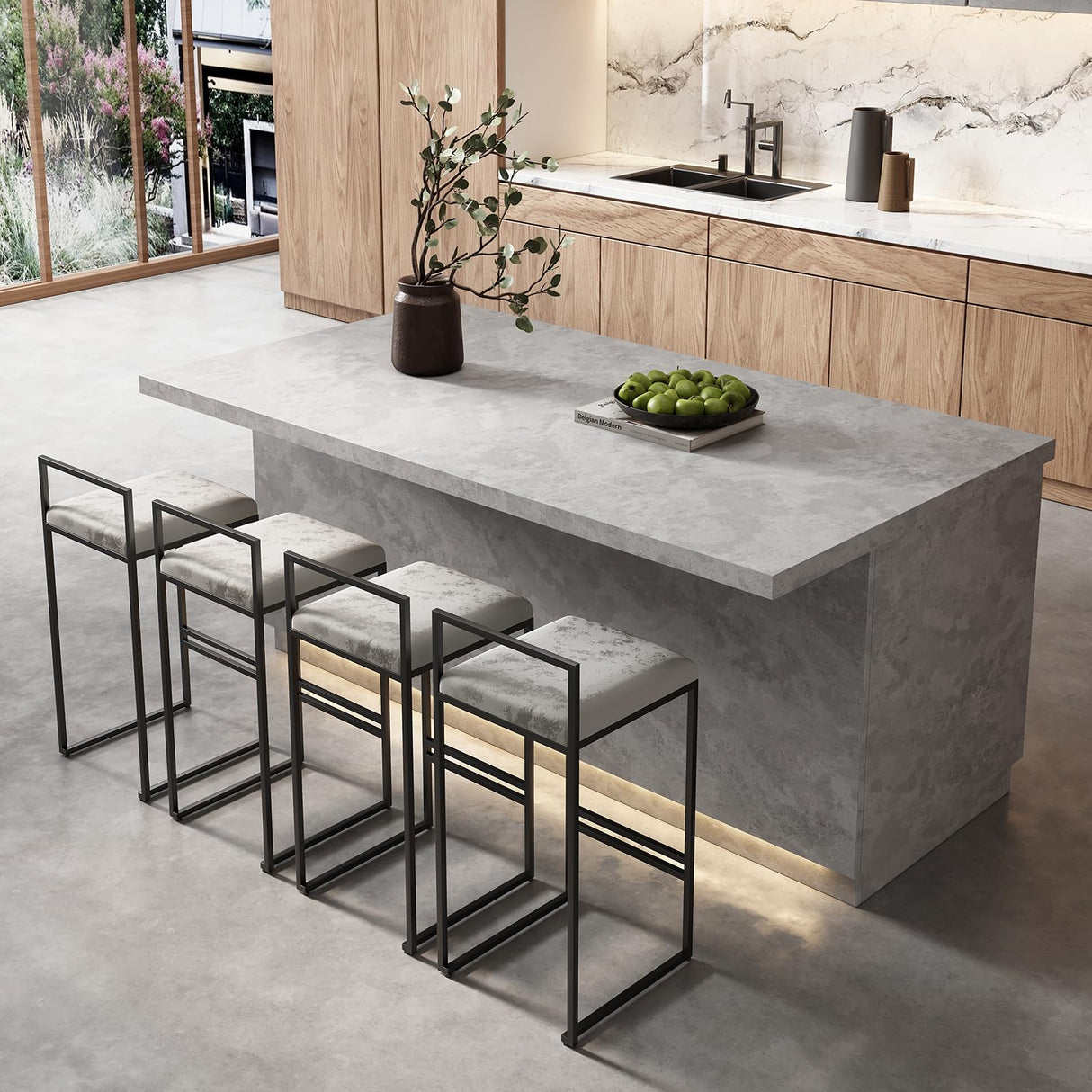 homary 72'' Kitchen Island with Storage Japandi Style Wood Kitchen Islands with Seating and LED Light in Gray homary