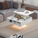HedoAjim White 30.7" Lift Top Coffee Table with Storage, Square Led Coffee Table with Large Hidden Storage, Wood Living Room Table Led Center Table for Dining Reception Room HedoAjim