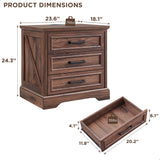 ACCOHOHO Farmhouse Nightstand with Charging Station, 24 Inch Wide End Table with 3 Large Drawers & Bar Handles, Rustic Wood Small Dresser Chest of Drawers for Bedroom, Living Room, Closet, Brown ACCOHOHO