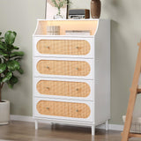 VINGLI White Rattan Dresser with LED Lights, Tall Dresser, Rattan Chest of Drawers for Bedroom, Vertical 4 Drawer Dressers for Bedroom, Boho VINGLI