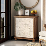 COZAYH Farmhouse 3-Drawer Dresser, French Country Chest of Drawer with Leaves Pattern Carved, Distressed Finish, White & Brown COZAYH