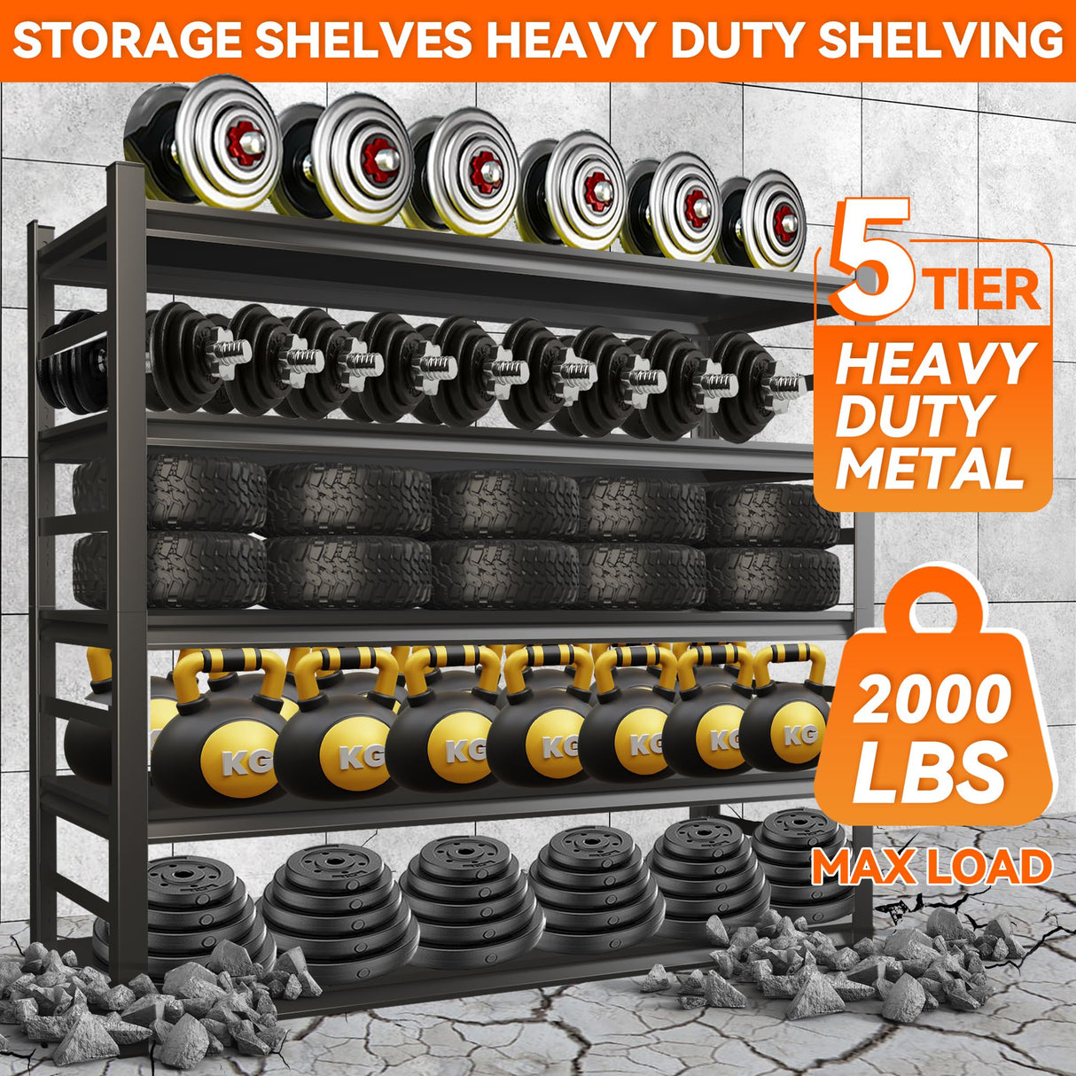 Notmise Garage Storage Shelving - Adjustable 5-Tier Heavy Duty Metal Shelving, 2500lbs High Load Capacity, Multi-Functional for Garage, Warehouse, or Home Storage, 63" H x 16" D x 32" W, Black Notmise