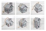 Sweet Summer Living Set of 6 Pieces Assorted Christmas Ornament, Village Houses, Farmhouse Decor, Tin Houses Galvanized Sweet Summer Living