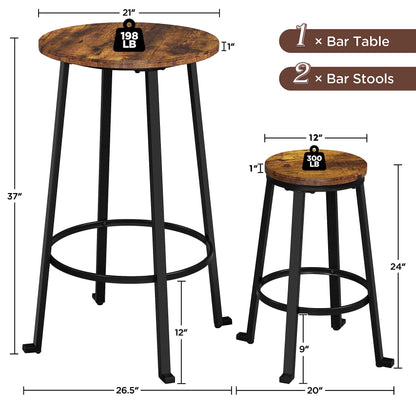 Yaheetech Rustic Industrial 3-Piece Bar Table and Stools Set for Kitchen and Dining Room - WoodArtSupply