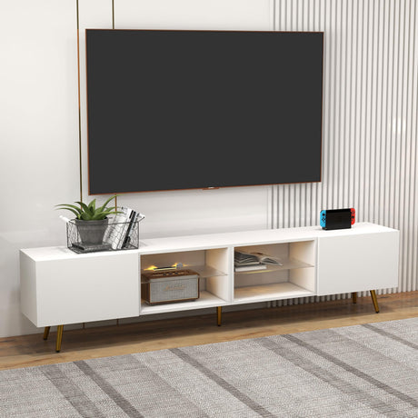 Bonzy Home 86" LED TV Stand, Modern Entertainment Center up to 90" TV, Television Console Table with Storage Cabinets for Living Room, White Bonzy Home