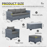 Lviden 6 Pieces Wicker Patio Furniture Sets Outdoor Conversation Set PE Rattan Sectional Sofa Couch with Storage Table and Grey Cushions Lviden