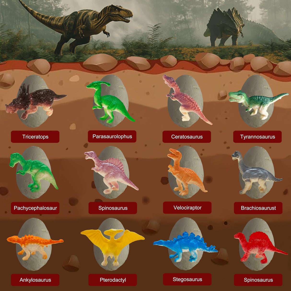 LIHBCAIYI Dino Eggs Dig Kit 12Pcs Dinosaur Excavation Bricks Toys Archaeology Science STEM Experiments Toy Egg Hunt Party Gift for Kids 6-12 Years Old and Up Boys Girls LIHBCAIYI