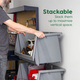 IRIS USA Open Front Storage Bins, Large - 3 Pack, Heavy Duty Garage Storage, Stackable Storage Bins, Tools Hose Household Product Sporting Goods, Wide Open Front, Interlocked Secure Stacking, Gray IRIS USA