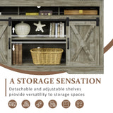 FansaFurn Farmhouse TV Stand for 65+ Inch TV, 34'' Tall Entertainment Center with Sliding Barn Doors, Rustic Wood Media Console Storage Cabinet Television Stand for Living Room, Bedroom Light Grey FansaFurn