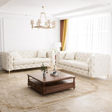 DAMAIFROM 75" Sofa Couch Mid Century Modern Velvet Couch Tufted Button Sofa High Armrest & Metal Gold Legs Luxury Chesterfield Decor with 2 Piilows Comfy Loveseat for Living Room, Beige White DAMAIFROM