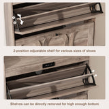 VFF Shoe Cabinet with 2 Flip Drawers, LED Touchscreen Shoe Storage Organizer with Wooden Legs, Narrow Freestanding Entryway Shoe Storage for Hallway and Bedroom (Rustic Brown) VFF