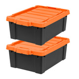IRIS USA 12 Gallon Lockable Storage Bins with Lids, 2 Pack - Made in USA, Heavy Duty, Stackable Containers, Garage Organizing Bins Moving Tubs, Rugged Sturdy Equipment Utility Box - Black/Orange IRIS USA