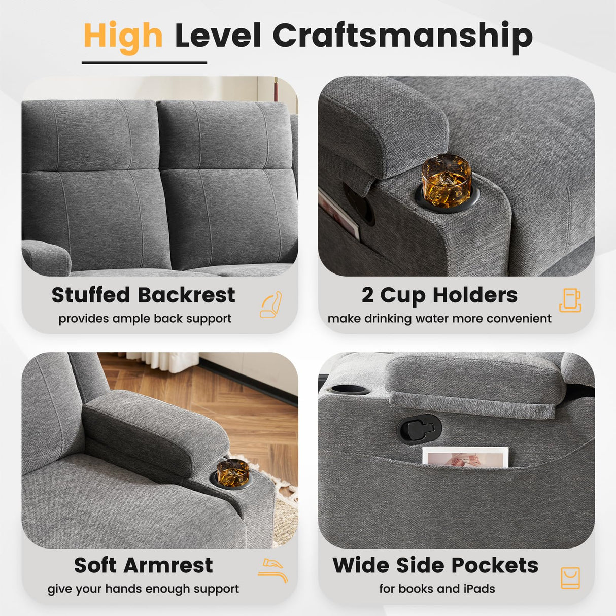 RIHEREFY Loveseat Recliner, Loveseat Sofa with Adjustable Footrest, Wall Hugger Recliner for Living Room & Home Theater & RV(Gray) RIHEREFY