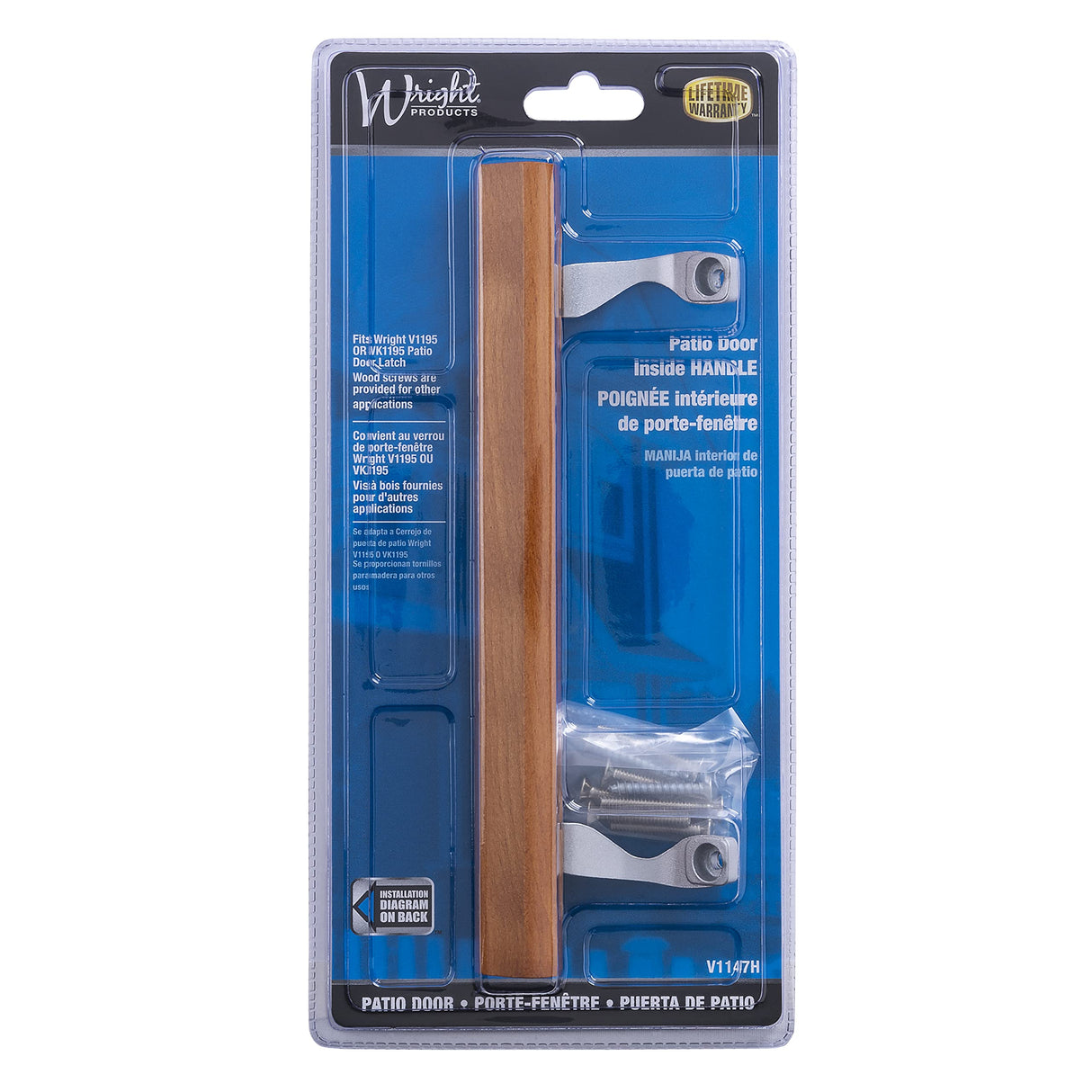 Wright Products - Replacement Oak Sliding Patio Door Inside Handle Set, Wood/Aluminum Grey - Internal Sliding Door Handle Wright Products