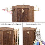 Ikee Design Free Assemble 24 Hooks Wood Hexagon 6 Sided Rotating Jewelry Display Stand Tower for Earrings,Bracelets, Keychain Earring Display Stand for Selling, Showcase, Brown Color Ikee Design